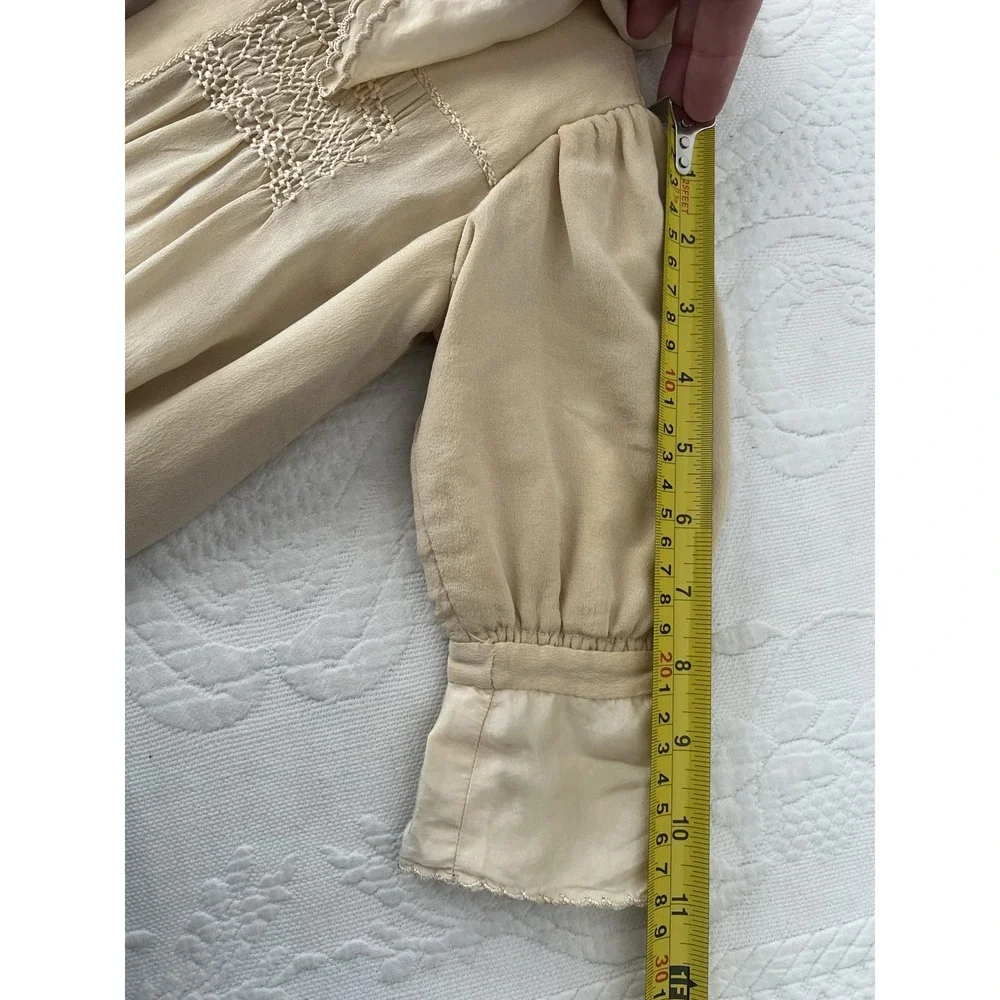 Antique Silk Dress Coat Robe Embroidered Gown Baby Cream Lined Handmade
